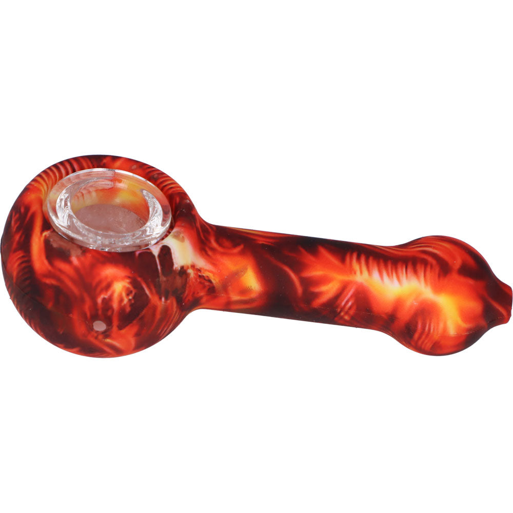 Silicone Spoon Pipe with Glass Bowl | Random Multi-Color | 4.5 Inch | Flames | side view 2