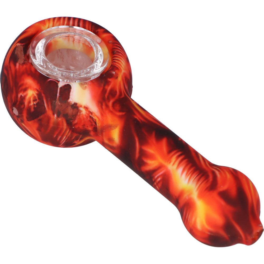 Silicone Spoon Pipe with Glass Bowl | Random Multi-Color | 4.5 Inch | Flames | side view 3