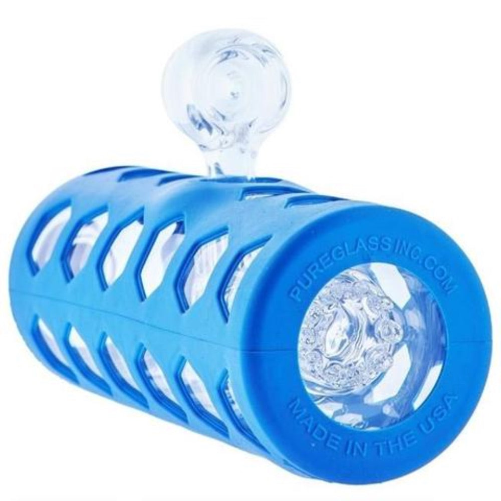 Pure Glass Hydro Guard Water Bottle Bong with Mini Jellyfish Perc | Blue - Bottom View